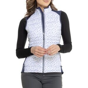 NWT Peter Millar Women’s  Navy and White Paisley Fuse Hybrid Vest Zip-Up size XS